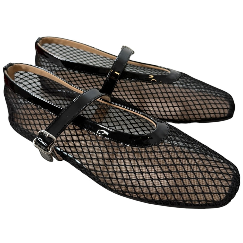 Journee Collection Casha Black Mesh Mary Jane Square Toe Flats Womens 8.5 M